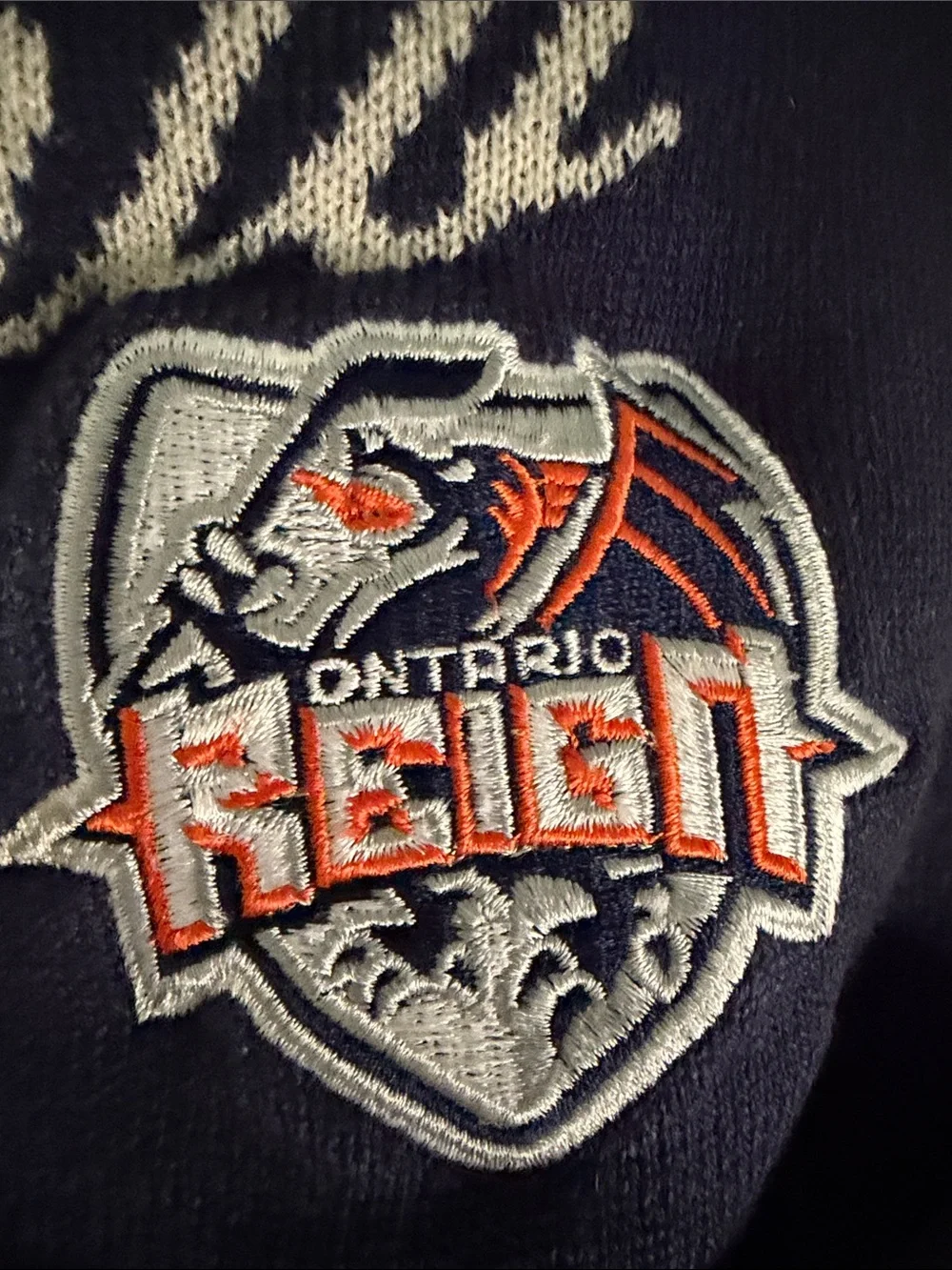 CCM Navy White and Orange Ontario Reign Pom Beanie